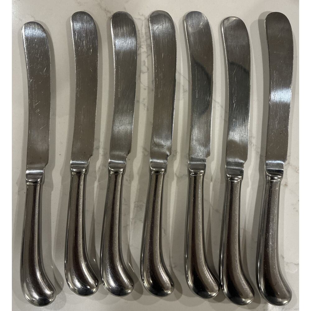 Reed & Barton Rebacraft Stainless OLDE LEXINGTON Set 7 Dinner Knives Pistol Grip